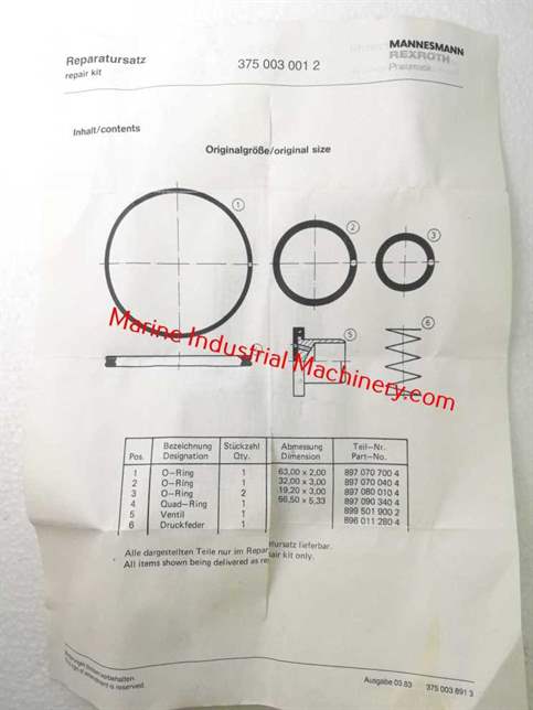Mannesmann Rexroth 375 003 001 2 Pneumatic Repair Kit