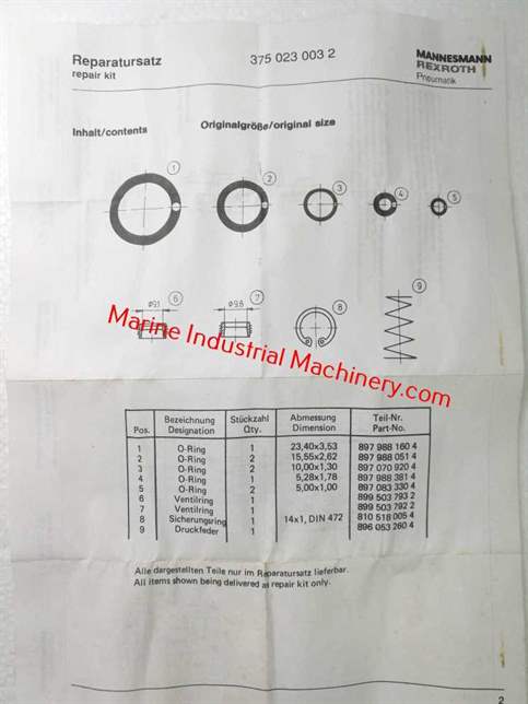 Mannesmann Rexroth 375 023 003 2 Pneumatic Repair Kit