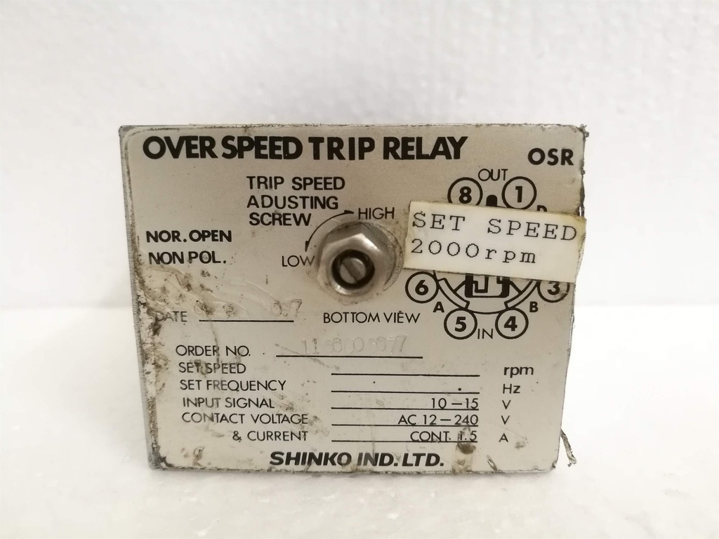 Shinko Over Speed Trip Relay Set Speed 2000rpm