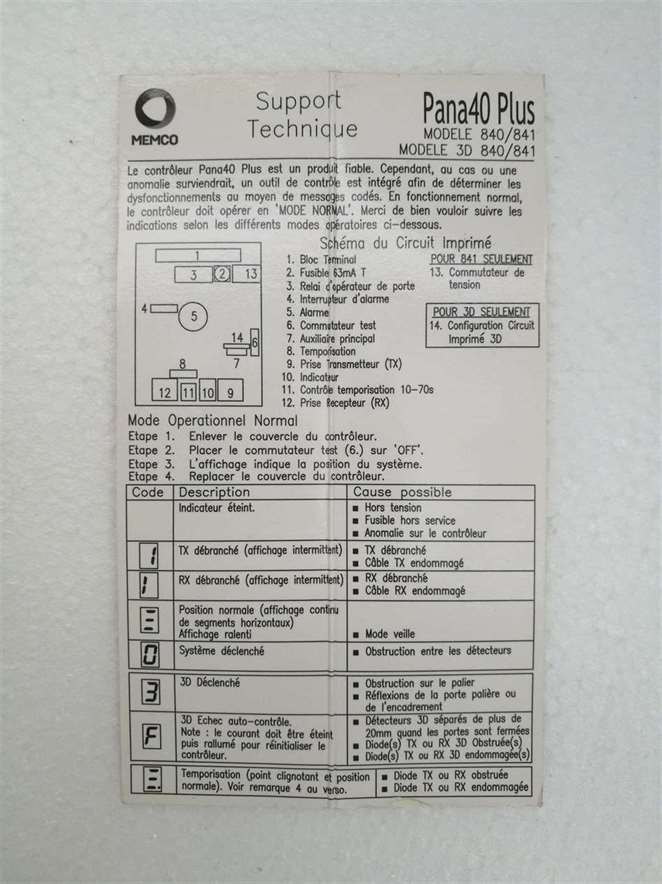 Memco/Pana 40 Plus 840 027F Door Detector Controller