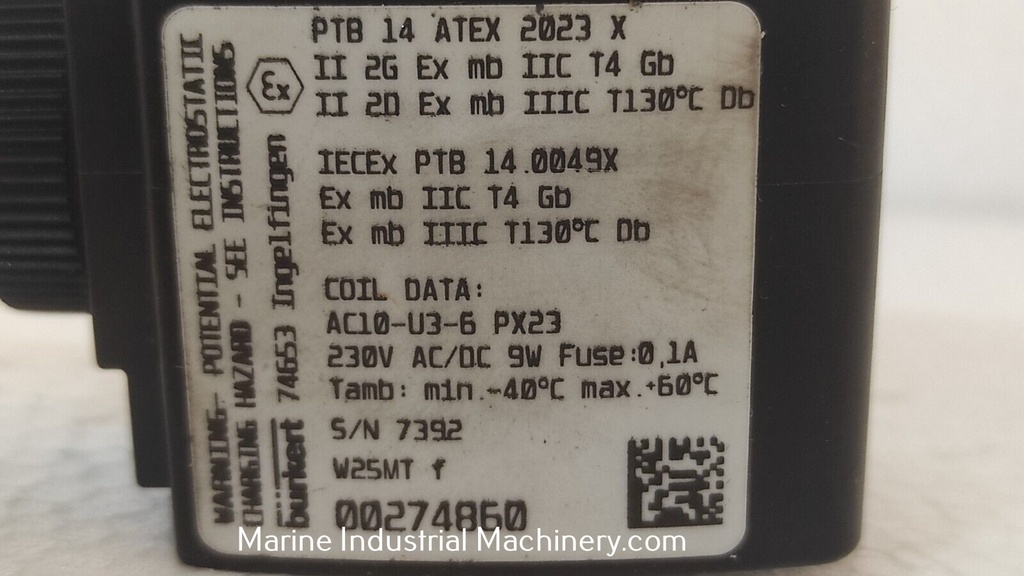 Burkert SET1 AC10 PTB 14 ATEX 2023 X Solenoid Coil