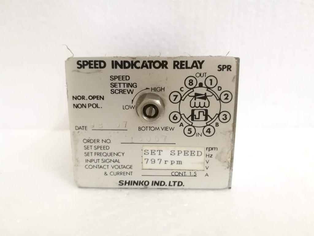 Shinko Speed Indicator Relay Set Speed 797 rpm